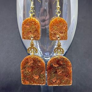 Resin Gold and Brown Dangle Earrings new